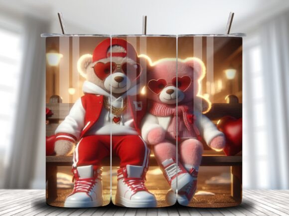 3D Bear Couple Valentine's Tumbler Wrap for 20oz Designs