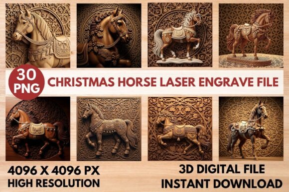 3D Christmas Horse Laser Engrave File: Festive Art