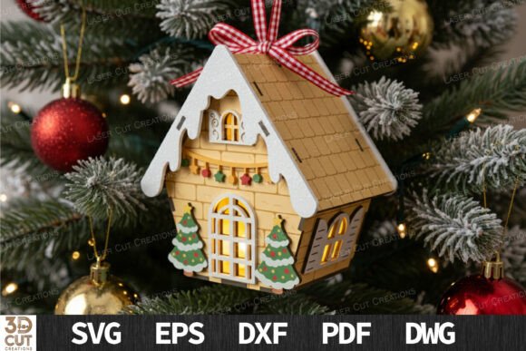 3D Christmas House Ornament SVG File