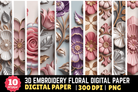 3D Embroidery Floral Digital Paper: Elevate Your Designs
