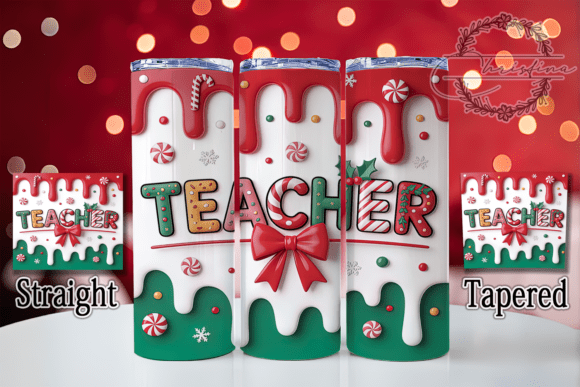 3D Merry Christmas Teacher Tumbler Design