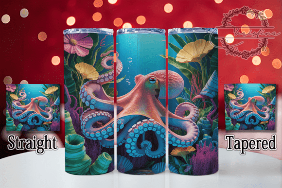 3D Octopus Sea Tumbler Wrap: Vibrant Digital Design
