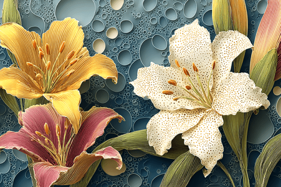 3D Paper Art Flowers with Textured Background