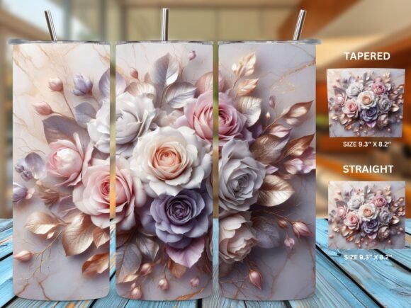 3D Pink-Roses Floral 20oz Tumbler Wrap Design