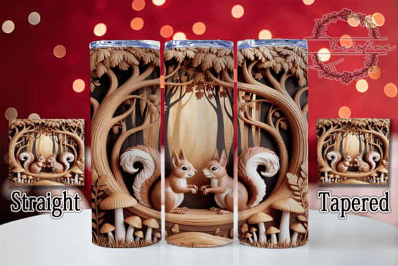3D Woodland Squirrels Forest Tumbler Design Set