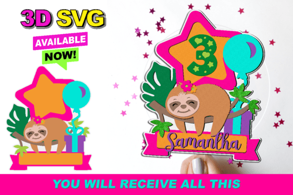 Adorable Baby Sloth Cake Toppers: 3D SVG Designs