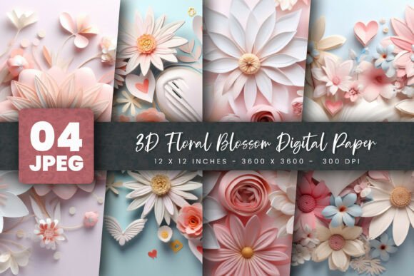 Beautiful 3D Floral Blossom Digital Paper for Creative Designs