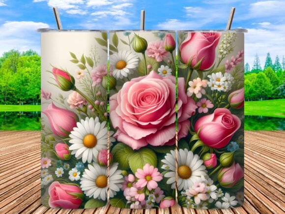Beautiful 3D Floral Tumbler Wrap Design for Creators