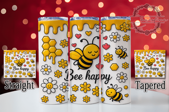 Bee Happy 3D Inflated Honey Tumbler Design