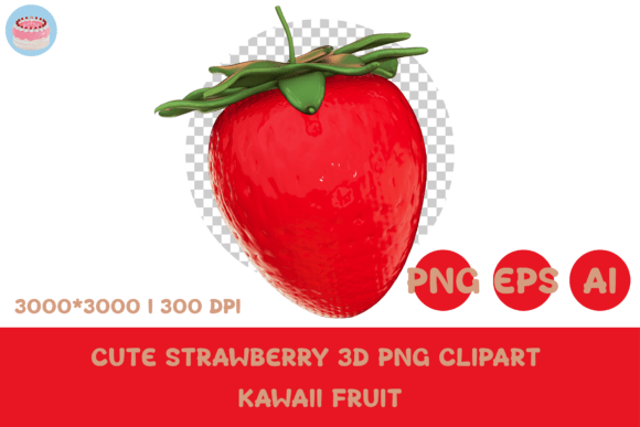 Cute Strawberry 3D PNG Clipart Kawaii