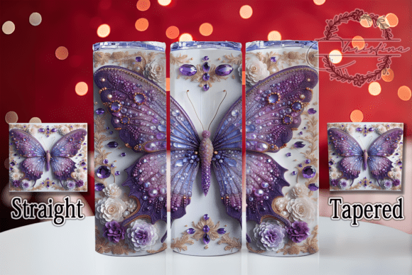 Luxury 3D Purple Gold Butterfly Tumbler