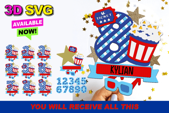 Movie Numbers Topper 3D SVG for Creative Projects