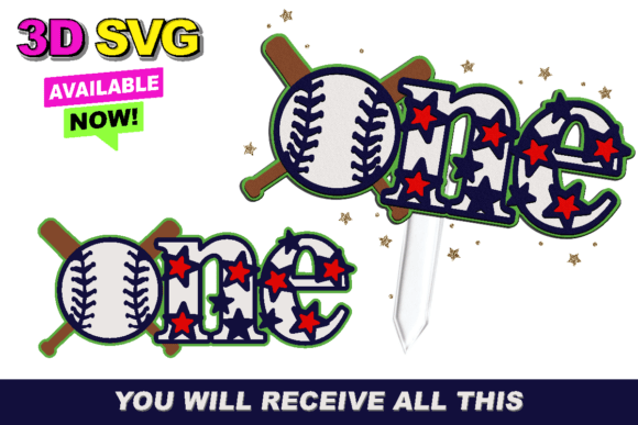 One Baseball Cake Topper 3D SVG: Instant Download Magic