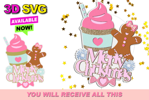 Pink Christmas Cake Topper 3D SVG
