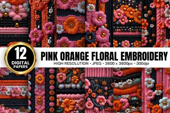 Pink Orange 3D Flowers Embroidery Papers: A Creative Design Asset