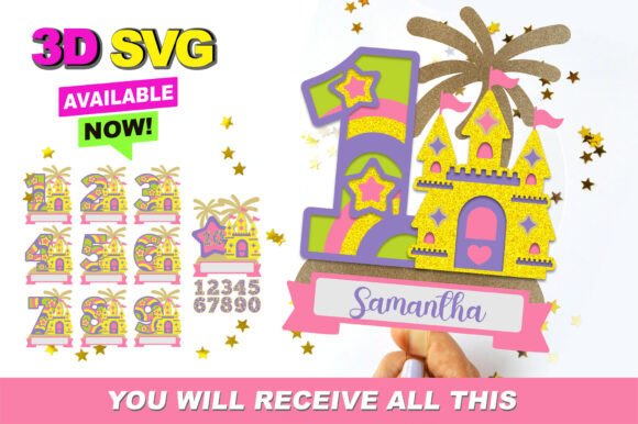 Princess Castle Numbers Topper 3D SVG