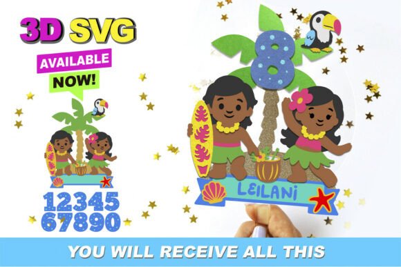 Stunning Hawaiian Cake Topper 3D SVG for Crafts